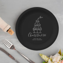 Modern Black New Years Eve Party Paper Plate