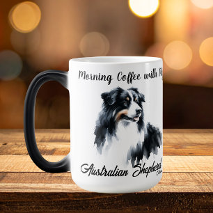 Modern Black on White Coffee Australian Shepherd Verwandlungstasse
