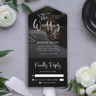 Modern Black Overlay with White   Photo Wedding All In One Einladung