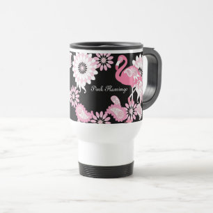 Modern Black Paisley Pink Flamingo Reisebecher