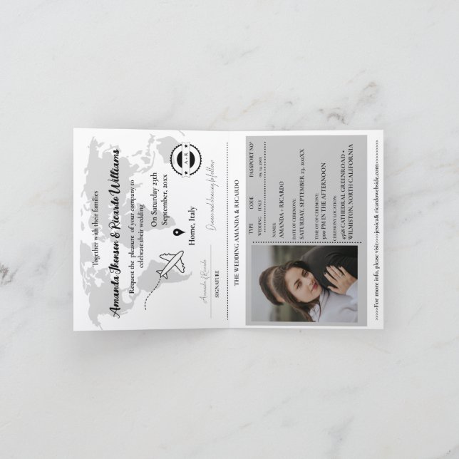 Modern Black  Passport Photo Wedding Invitation Einladung (Innenseite)