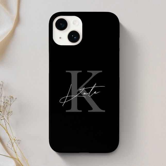 Modern Black Personalisiert Monogram Name Case-Mate iPhone Hülle (Von Creator hochgeladen)