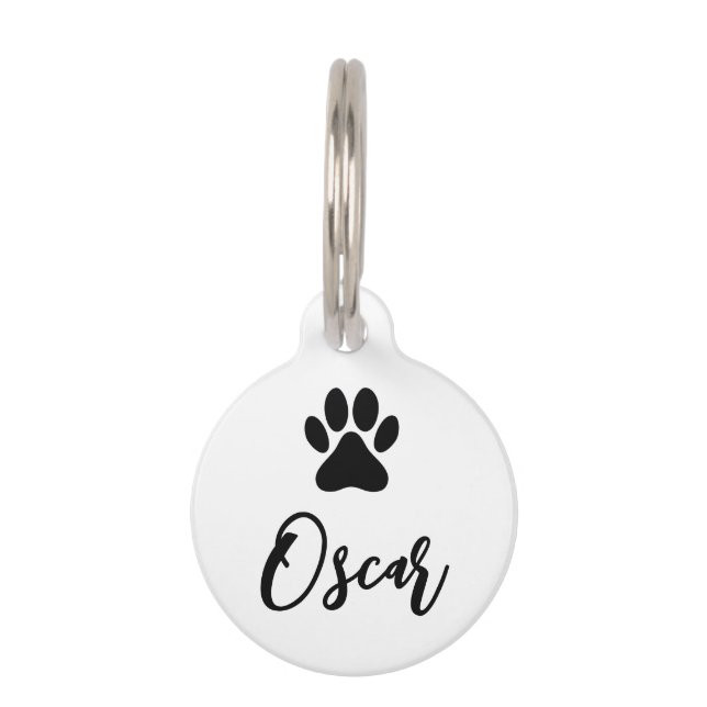 Modern Black Pet Print mit Telefonnummer Haustiermarke (Vorderseite)