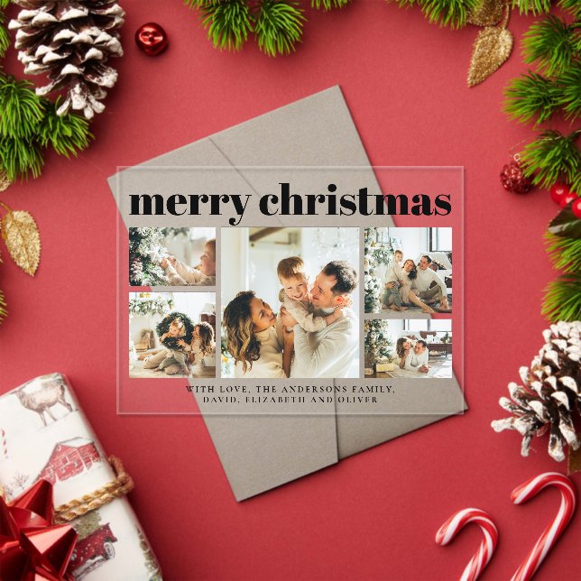 Modern Black Photo Collage Christmas Holiday  Card Acryleinladungen (Insitu (Feiertag))