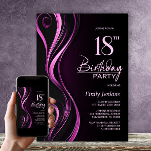 Modern Black Pink 18. Geburtstagsparty Einladung