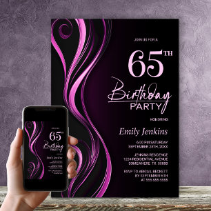 Modern Black Pink 65. Geburtstagsparty Einladung