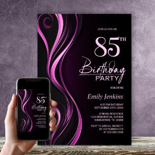 Modern Black Pink 85. Geburtstagsparty Einladung