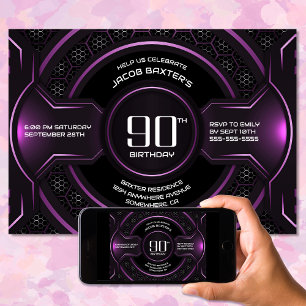 Modern Black Pink 90. Geburtstagsparty Einladung