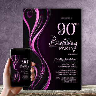Modern Black Pink 90. Geburtstagsparty Einladung