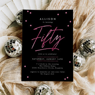 Modern Black Pink Calligraphy 50. Geburtstag Einladung
