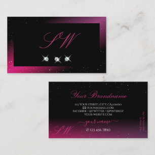 Modern Black Pink Lila Sparkle Diamonds Initialen Visitenkarte