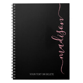 Modern Black Pink Name Monogram Initial Notebook Notizblock