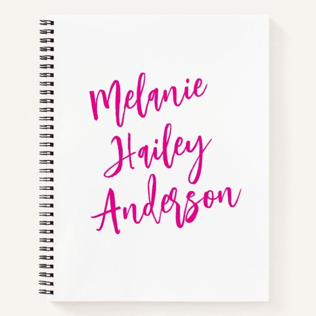 Modern Black Pink Personalisiert Monogram Name Notizbuch (Vorderseite)