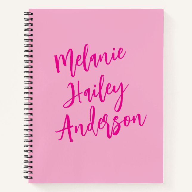 Modern Black Pink Personalisiert Monogram Name Notizbuch (Vorderseite)