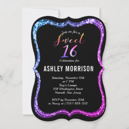 Modern Black Purplish Pink Glitzer Sweet 16 Einladung
