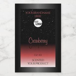 Modern Black Red Ombre Glitzer Product Labels Logo Lebensmitteletikett