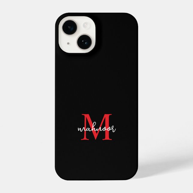 Modern Black Red personaized Monogram Phone Case  iPhone Hülle (Rückseite)