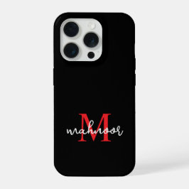 Modern Black Red Personalized Monogram Phone Case iPhone 15 Pro Hülle