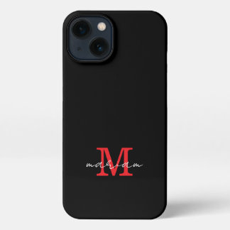 Modern Black Red Personalized Monogram Phone Case iPhone 13 Hülle