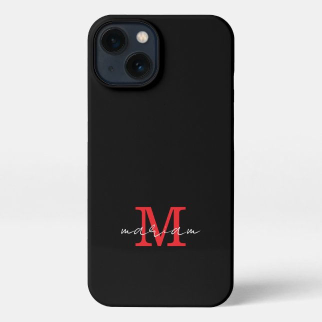 Modern Black Red Personalized Monogram Phone Case iPhone Hülle (Rückseite)