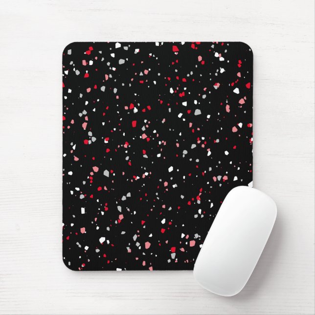 Modern Black Red Terrazzo Trendy Pattern Mouse Pad Mousepad (Mit Mouse)