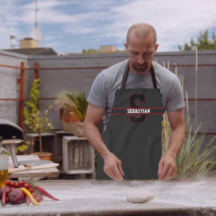 Modern Black Red White Personalisiert Monogram Schürze