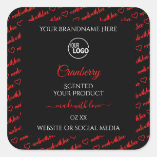 Modern Black Red Word Cloud Product Labels Logo Quadratischer Aufkleber