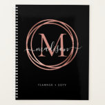 Modern Black Rose Gold Blush Pink Monogram Circle Planer<br><div class="desc">Modern Black Rose Gold Blush Pink Girly Feminine Elegante Monogram Script Name Planner</div>