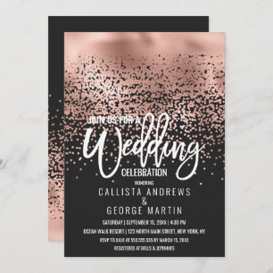 Modern Black Rose Gold Foil Confetti Ombre Wedding Einladung