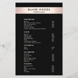 Modern Black Rose Gold Preisliste Flyer