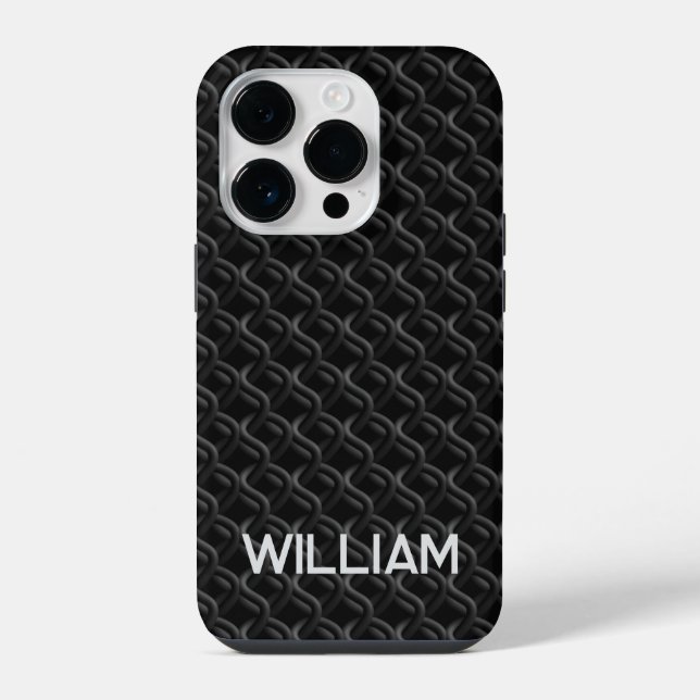 Modern Black Rubber Lattice with Name iPhone Hülle (Rückseite)