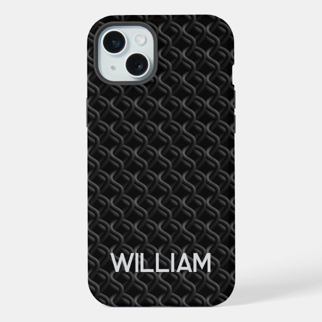 Modern Black Rubber Lattice with Name iPhone Hülle (Rückseite)
