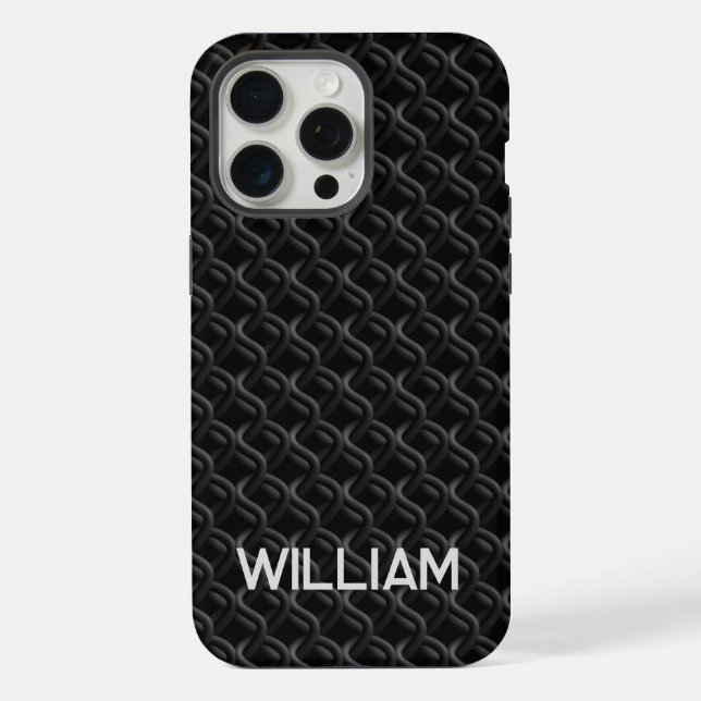 Modern Black Rubber Lattice with Name iPhone Hülle (Rückseite)