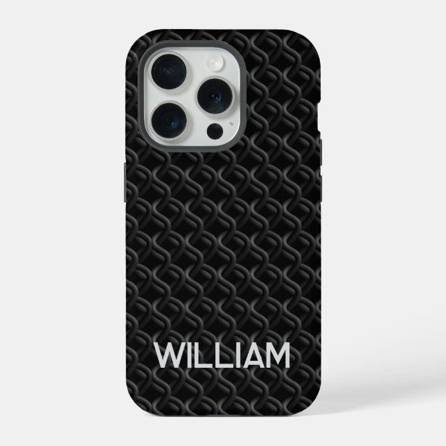 Modern Black Rubber Lattice with Name iPhone Hülle (Rückseite)