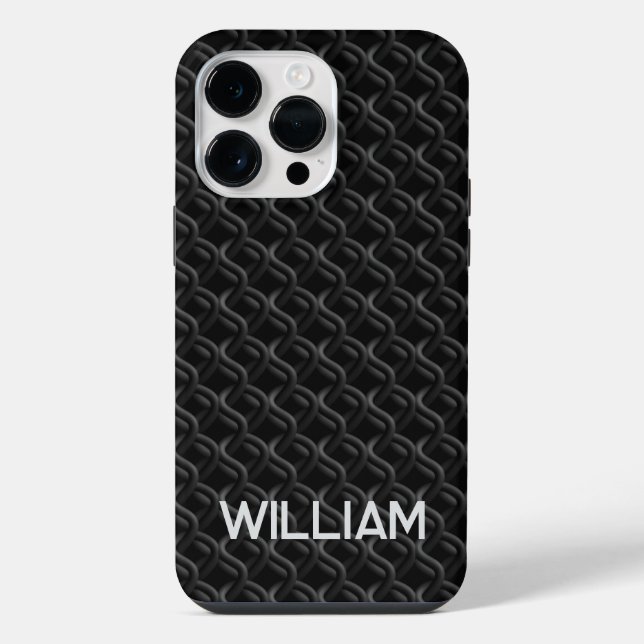Modern Black Rubber Lattice with Name iPhone Hülle (Rückseite)