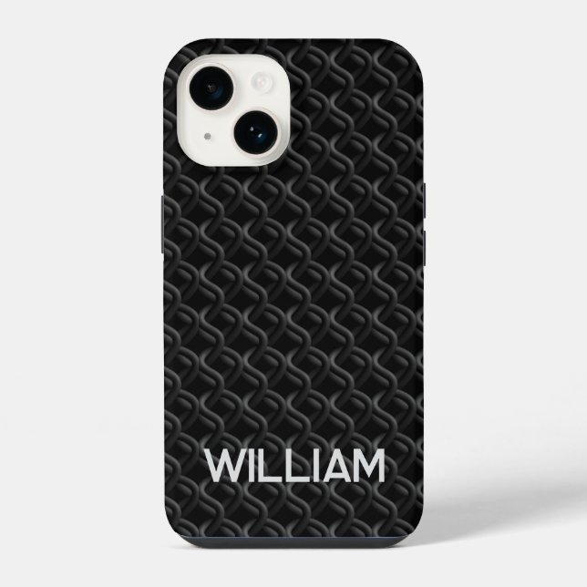 Modern Black Rubber Lattice with Name iPhone Hülle (Rückseite)