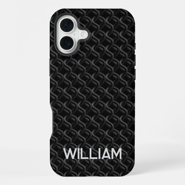 Modern Black Rubber Lattice with Name iPhone Hülle (Rückseite)