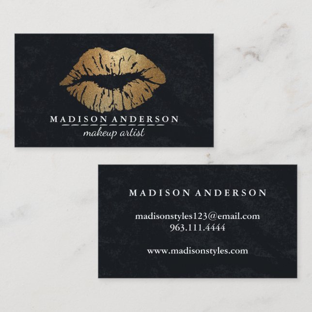 Modern Black Salon Gold Lips Visitenkarte (Vorne/Hinten)