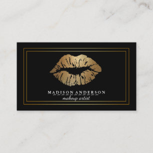 Modern Black Salon Gold Lips Visitenkarte