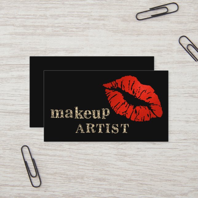 Modern Black Salon Gold Lips Visitenkarte (Vorderseite/Rückseite Beispiel)