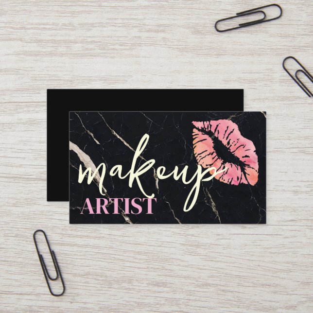 Modern Black Salon Red Lips Makeup Artist Visitenkarte (Vorderseite/Rückseite Beispiel)