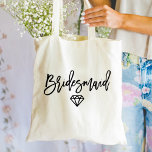 Modern Black Script Bridesmaid Diamond Tragetasche<br><div class="desc">Lass allen,  dass du eine Brautjungfrau mit einer schicken,  modernen "Bridesmaid" Karottentasche bist. Diese wunderschöne Tote-Tasche ist der perfekte Weg,  um zu sagen,  danke,  dass du eine Brautjungfrau bist.</div>