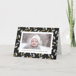 Modern Black Script Gold Pine Mistletoe Weihnachte Feiertagskarte