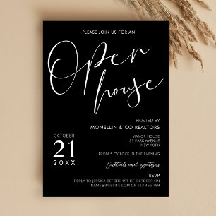 Modern Black Script Logo Business Open House Einladung