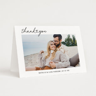Modern Black Script Personalized Wedding Photo Dankeskarte