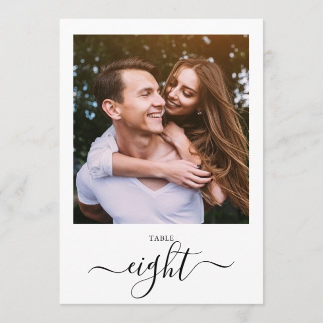 Modern Black Script Photo Eight Table Number Einladung (Vorderseite)