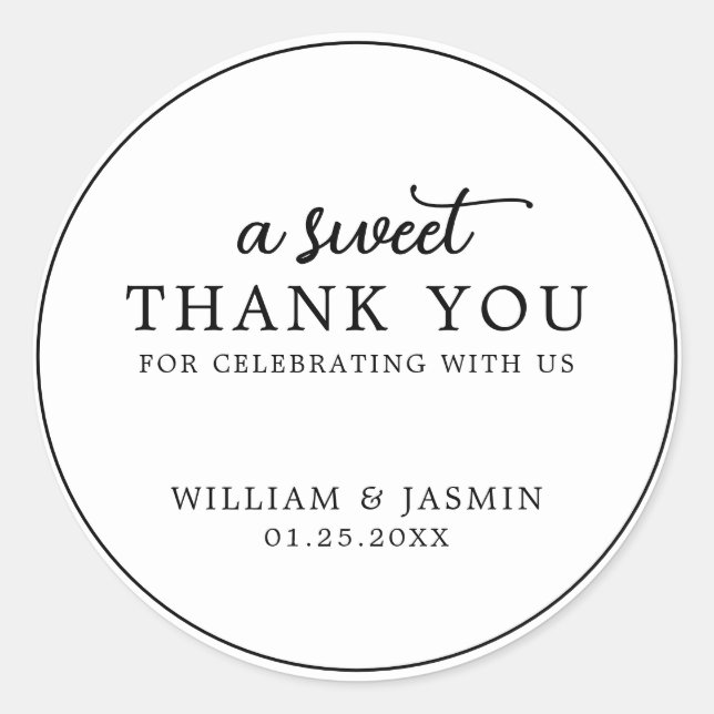 Modern Black Script Sweet Vielen Dank Gastgeschenk Runder Aufkleber (Vorderseite)