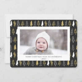 Modern Black Seamless Gold White Forest Pine Tree Feiertagskarte