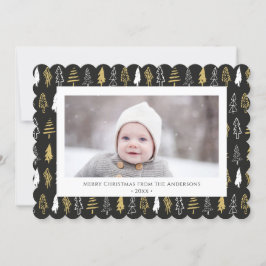 Modern Black Seamless Gold White Forest Pine Tree Feiertagskarte