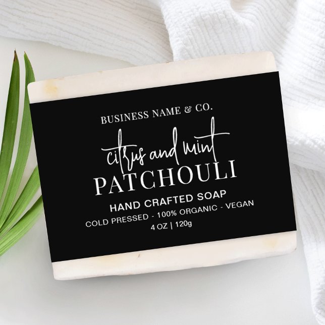 Modern Black Shampoo Bar or Soap Bly Band Label (Modern soap packaging design in black and white with trendy fonts and a simple layout)